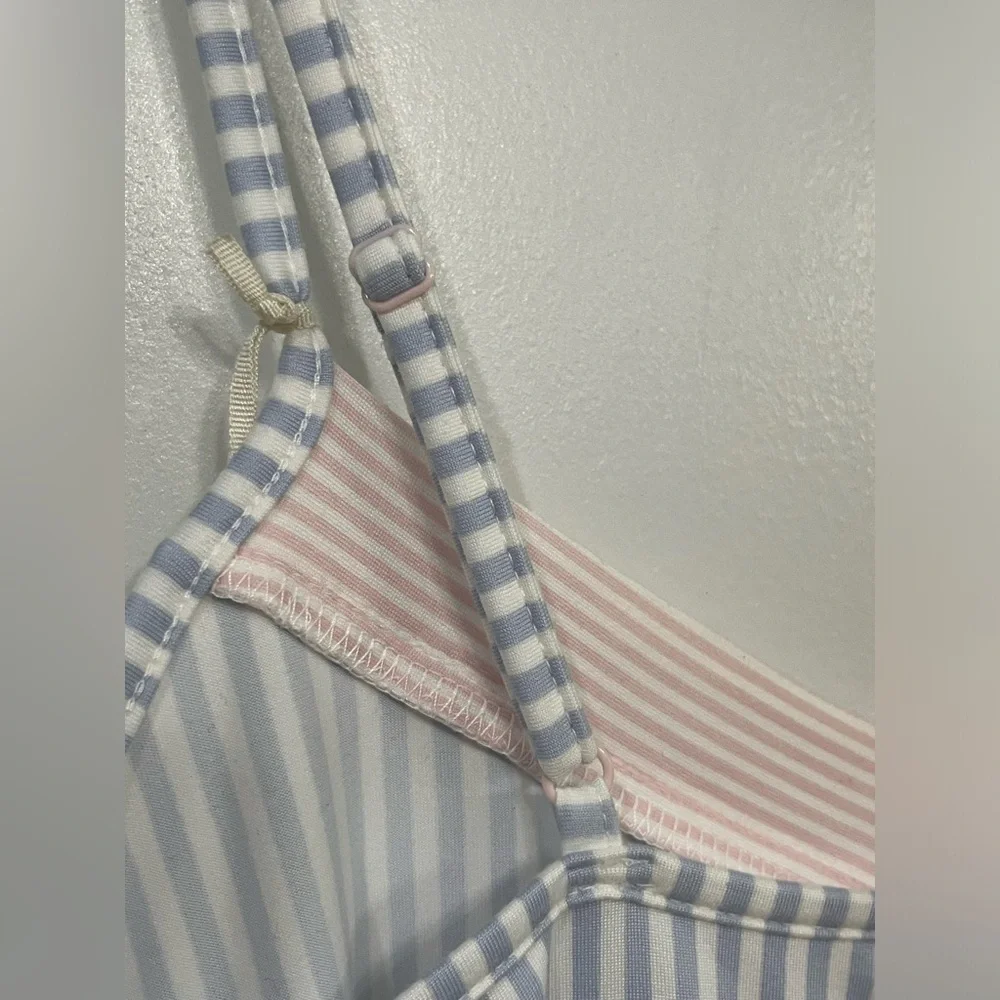 Primark Cares Striped Blue & White V-Neck Cami with Pink Trim, size medium, new!